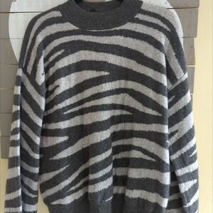 Bloomingdale's Black and Gray Zebra Print Crewneck Sweater